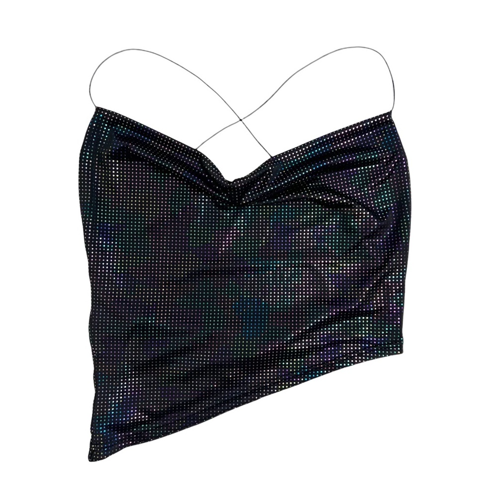 Superdown Asymmetrical Black Sequin Tank Top Size Small